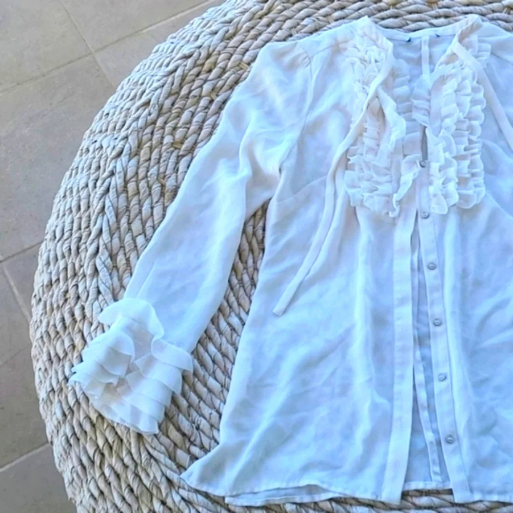 Cream Ruffled Bib Collar Button Down Top - Picture 3 of 10
